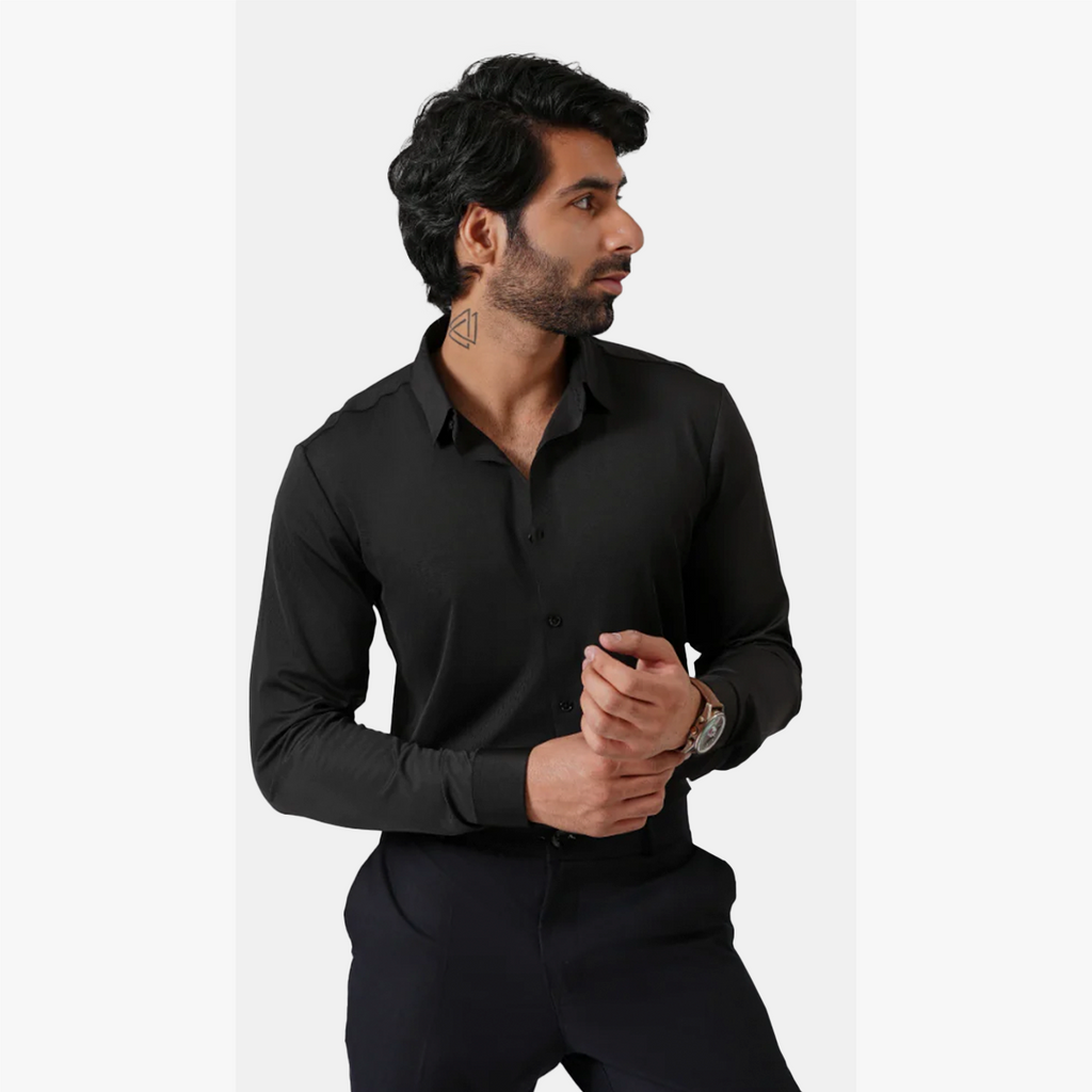 Premium Full Sleeves Wrinkle Free Shirt (Black)