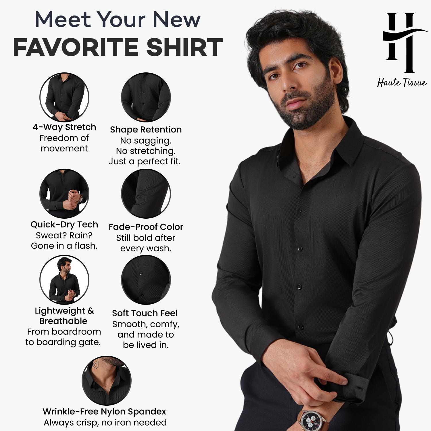 Premium Full Sleeves Wrinkle Free Shirt (Black)