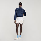 Embroidered cropped satin jacket