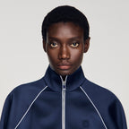 Embroidered cropped satin jacket
