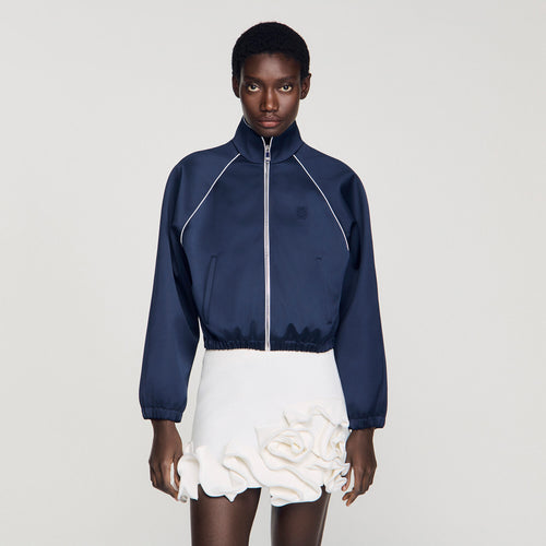 Embroidered cropped satin jacket