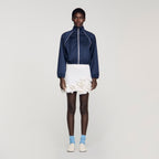 Embroidered cropped satin jacket